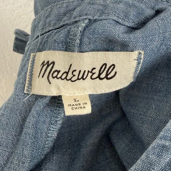 Madewell Chambray Tie-Back Bell Sleeve Top Casual Open Back Denim Size Large - Picture 5 of 6
